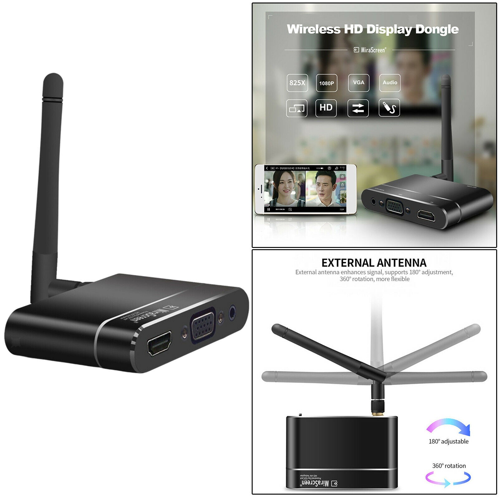 Wireless WiFi Display Receiver Screen Share 1080P for Casting Smartphone to