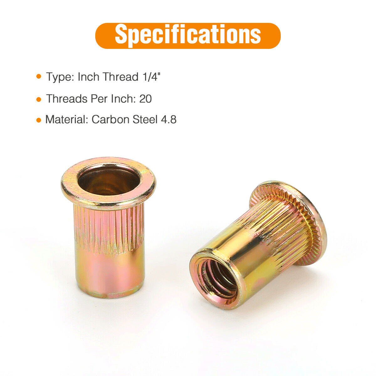 5pcsRivet Nuts Type Threaded Insert Nut 1/4-20UNC Flat Head Knurled Body