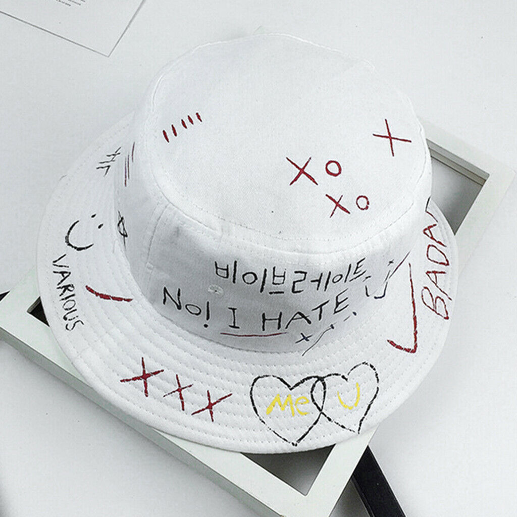 Creative Graffiti Bucket Hat Men Women Sun Hat Spring Hiphop Style Cap White