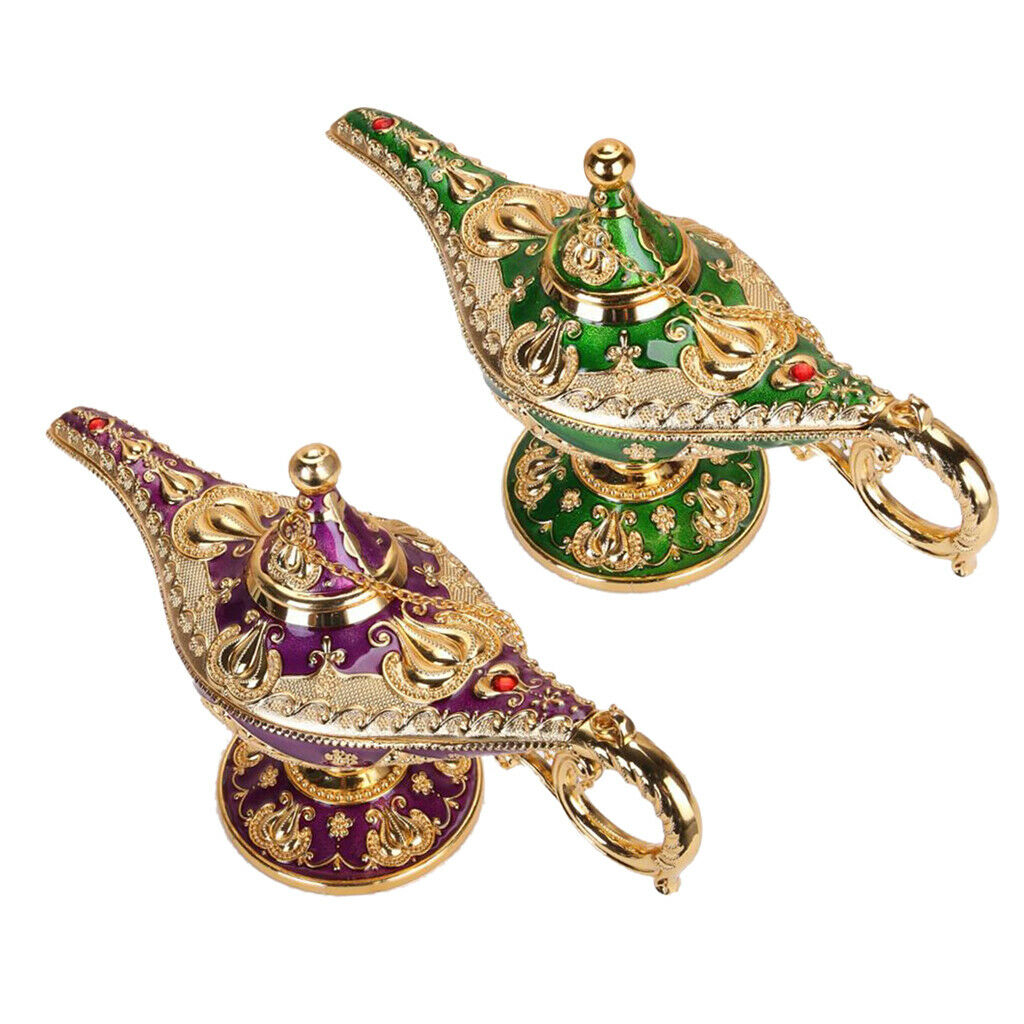 2pcs Classic Shiny Aladdin Lamp Metal Genie Lamp Ornament for Home Decor
