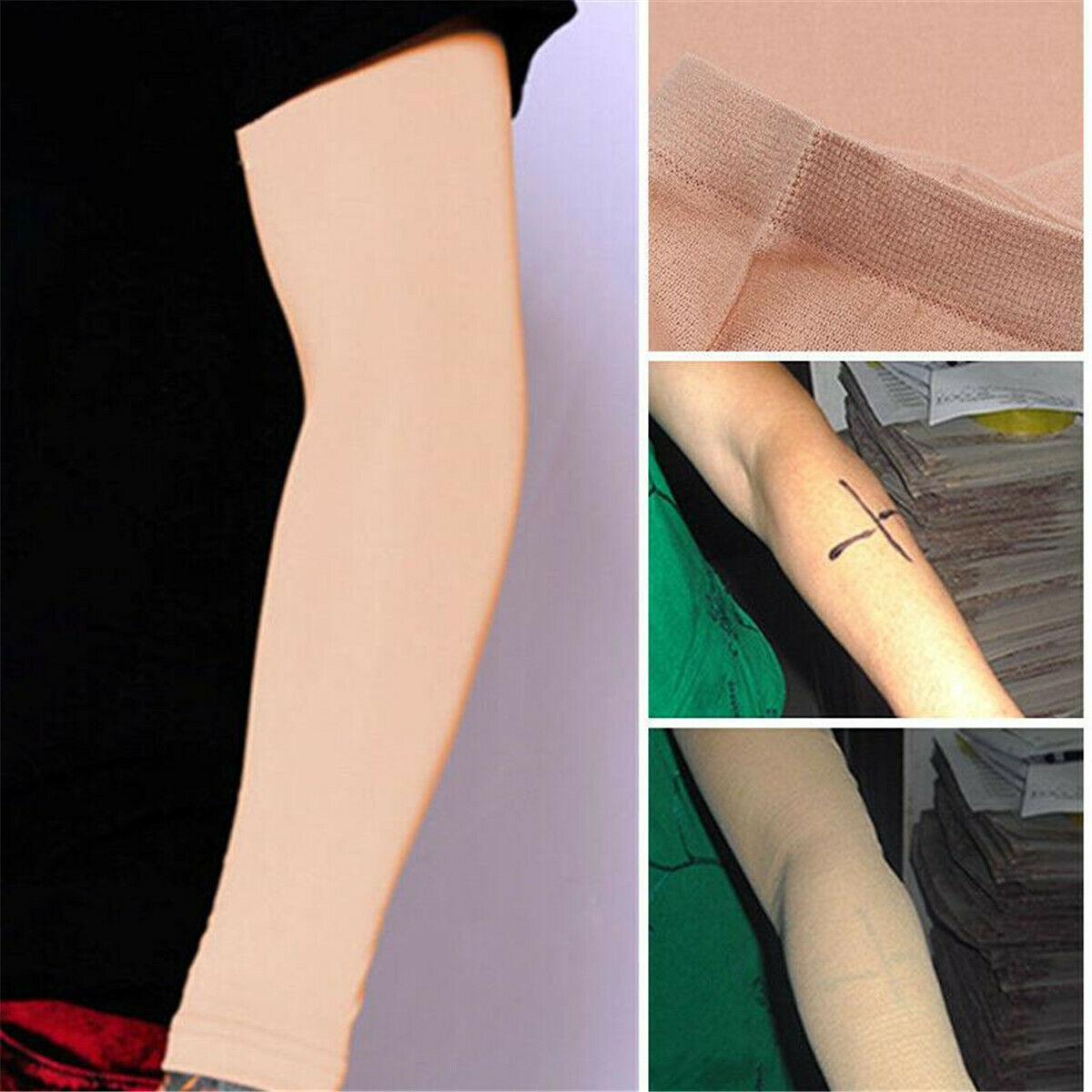 1 Pair Skin Arm Tattoo Cover Up Long Sleeves Concealer UV Protect Sport Gym
