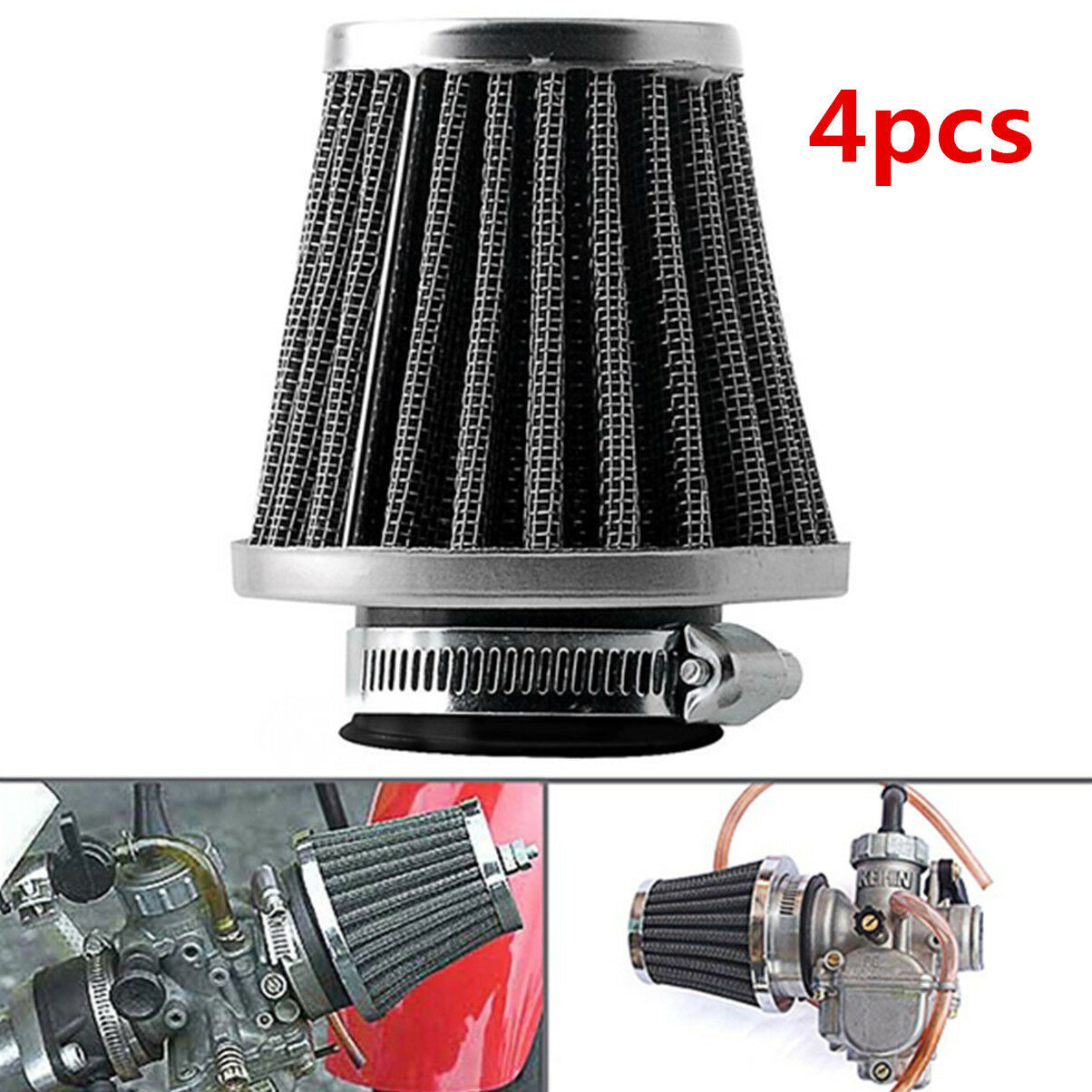 4X50mm Universal Adjustable Air Filter Cleaner Intake Breather Black Motorcycle