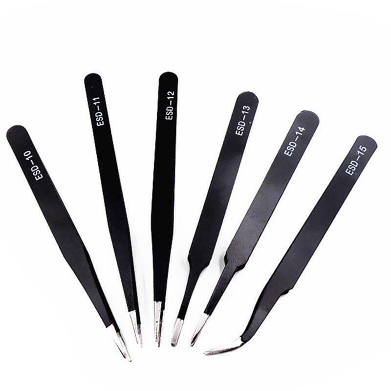 Precision Tweezers Set 7 Pieces Anti-static Stainless Steel Tweezers Kit
