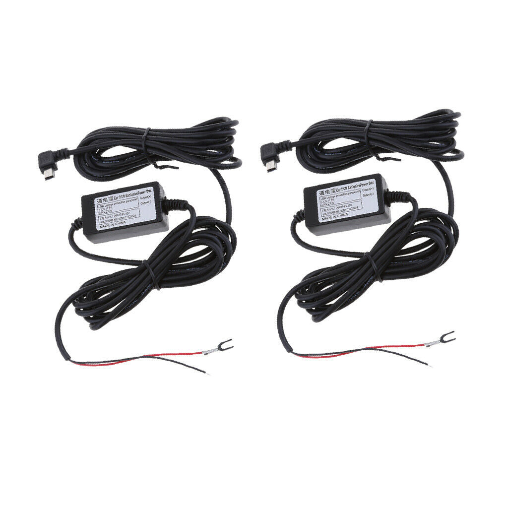 2Pieces Car Dash Cam Hardwire Kits 12/24V to 5V 1.5A Mini USB Angled Cable