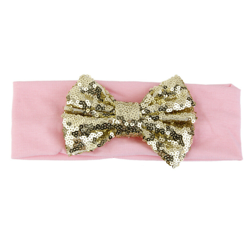 Baby Girls Hair Band Sequined Bow Headband Turban Knot Hair Accessory Pink