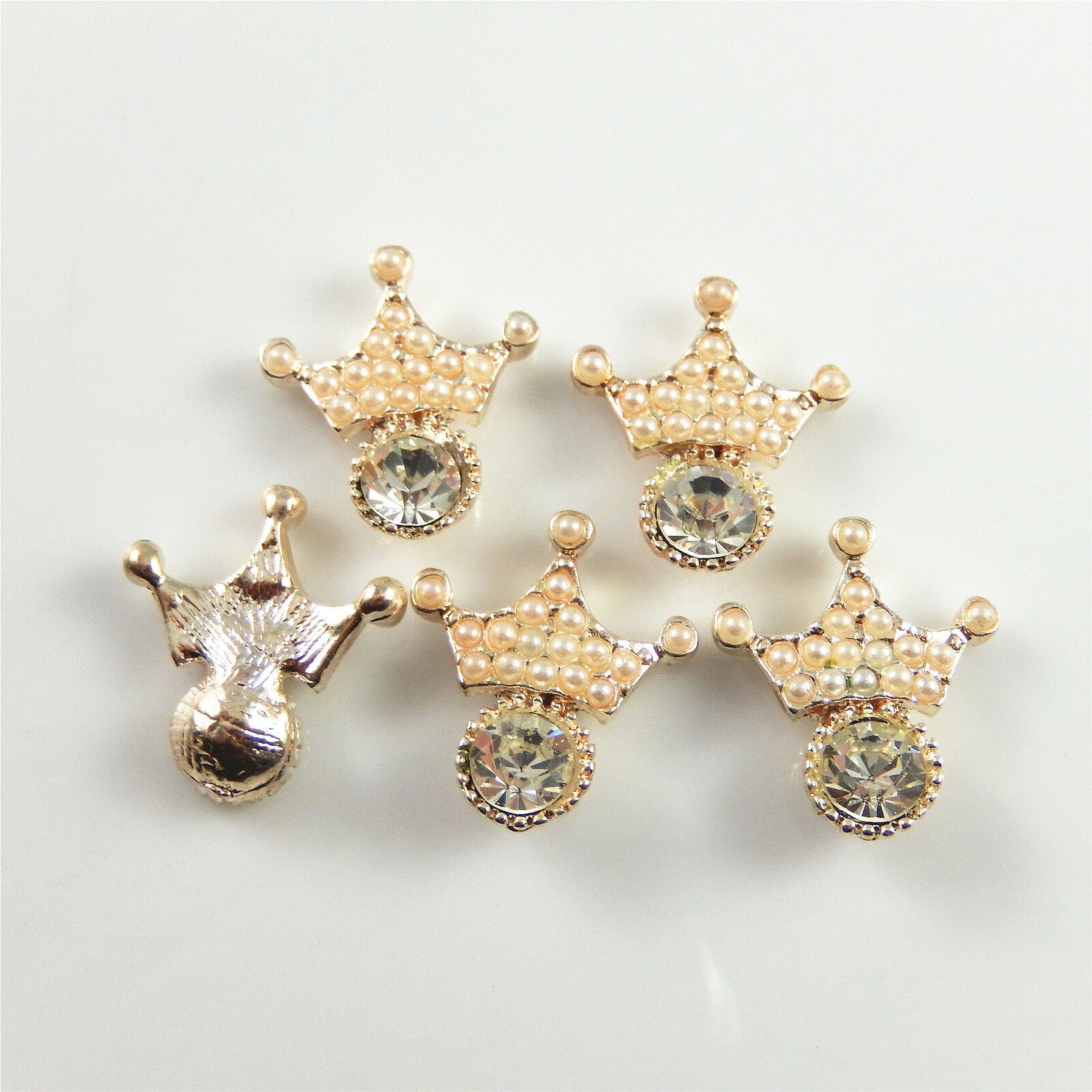 12 pcs Crystal Pearls Crown Charm Necklace Pendant Craft Findings 18x16x3mm