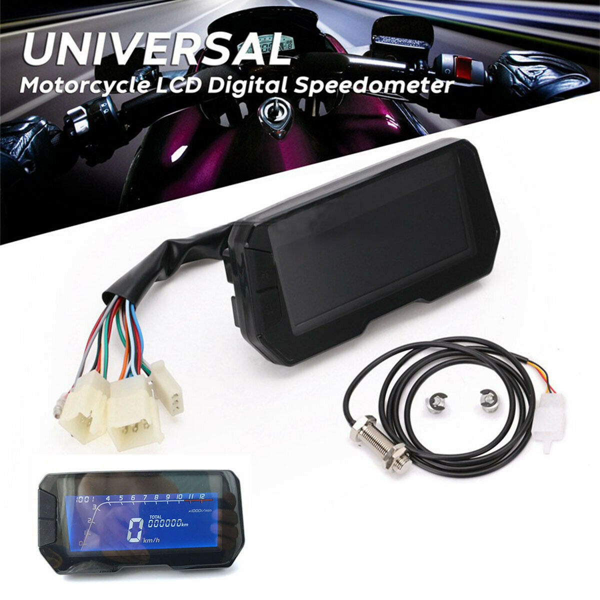 Universal LCD Motorcycle Speedometer Odometer RPM Kph Mph For 2 4 Cylinders