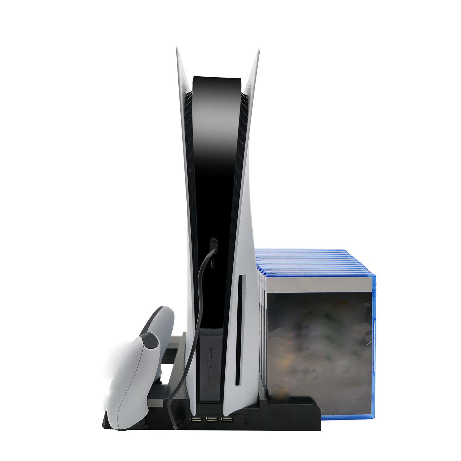 Stand Cooling Fan for PS5 Dock with Dual Controller EXT Port Game Organizer