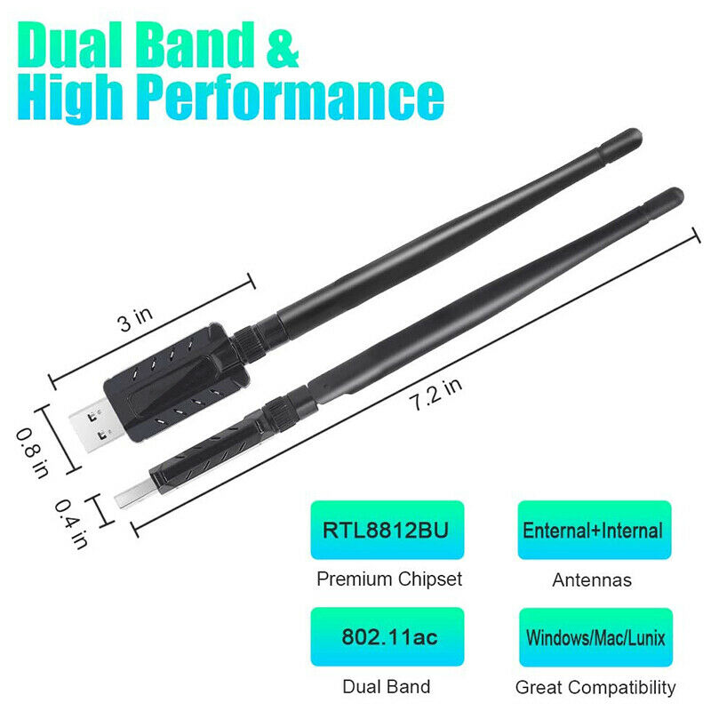 1200Mbps Dual Band Wi-Fi Adapter with 5DBi High Gain Antenna, USB 3.0 WirelessP6