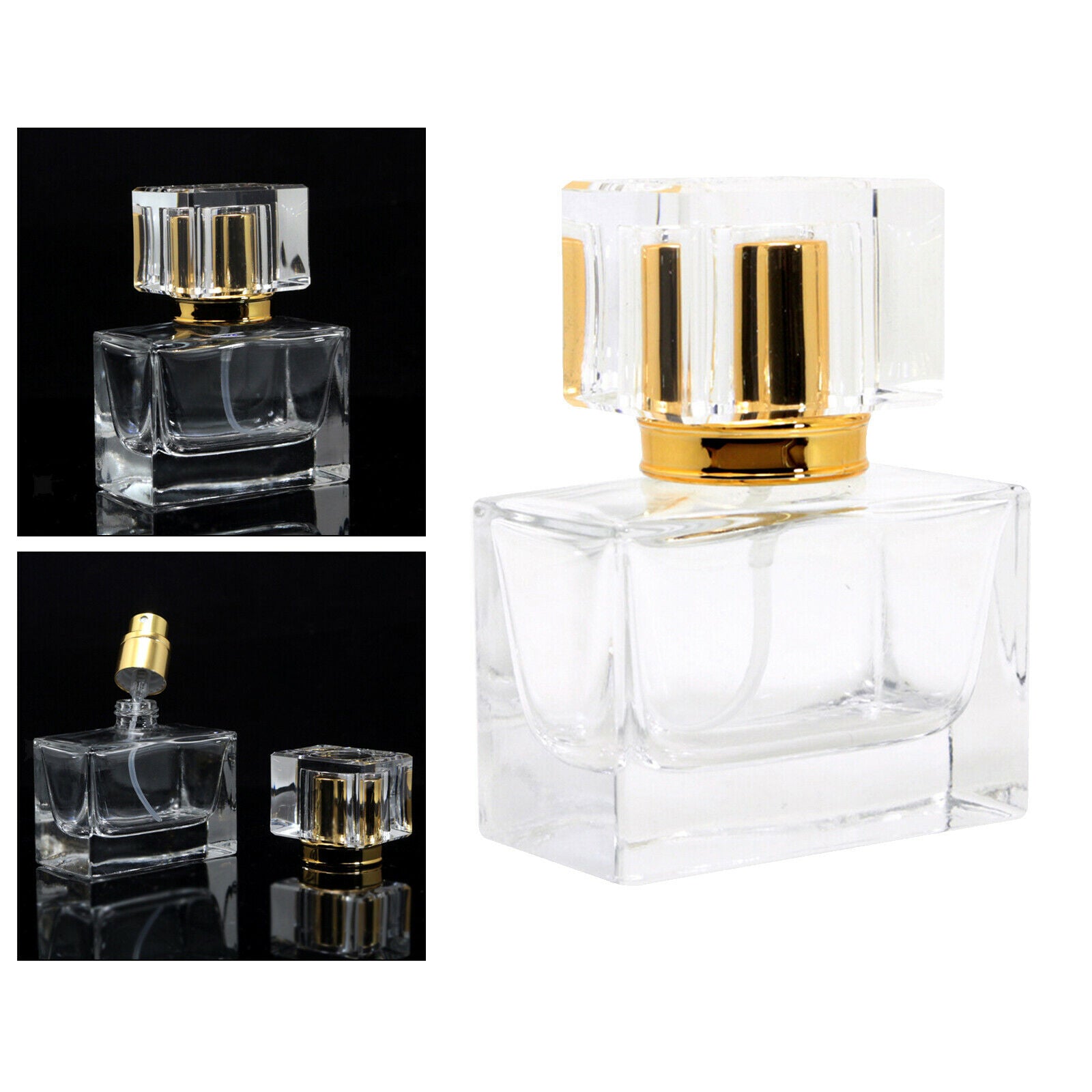 30ml Square Empty Clear Glass Fine Mist Perfume Spray Bottle Jar Atomizer