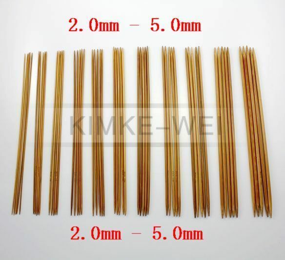 Set 11 x 5 Bamboo Knitting Knit Needles 25cm 2.0-5.0mm