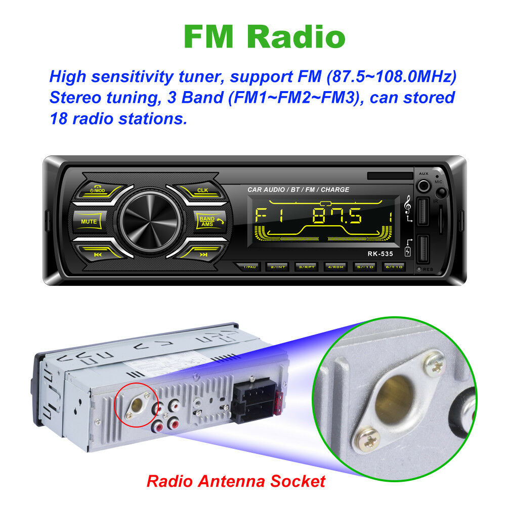 Bluetooth Car Stereo Audio Radio MP3 Player Single 1 Din  FM/SD/TF USB AUX