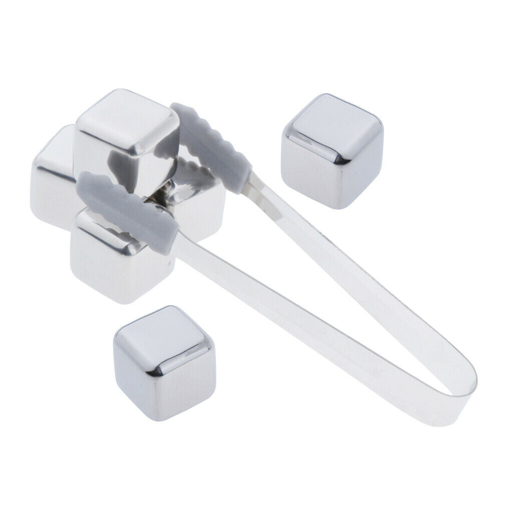 Stainless Steel Whisky Chilling Stones Bar Reusable Ice Cubes with Tong 6pcs