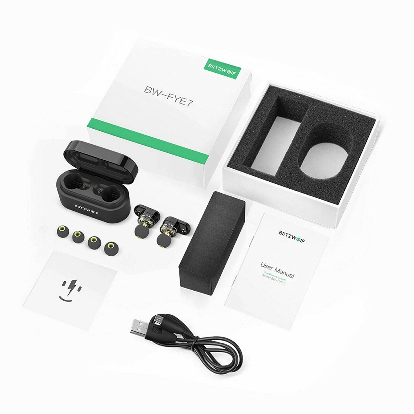 Blitzwolf Wireless Bluetooth 5.0 Stereo Bass Earphone Earbud + Charger with Mic