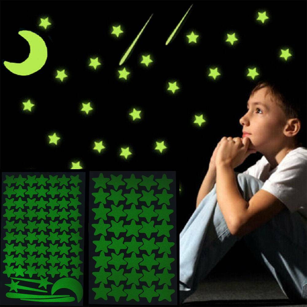 103Pcs Glow In The Dark Star Wall Stickers Star Moon Luminous Kids Room Decor