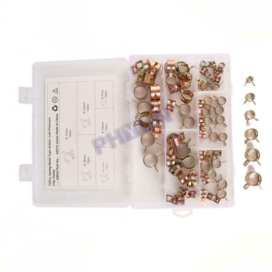 72x Î¦7mm-Î¦17mm 6 Size Spring Clip Fuel Line Hose Clip Water Pipe Air Tube Clamp