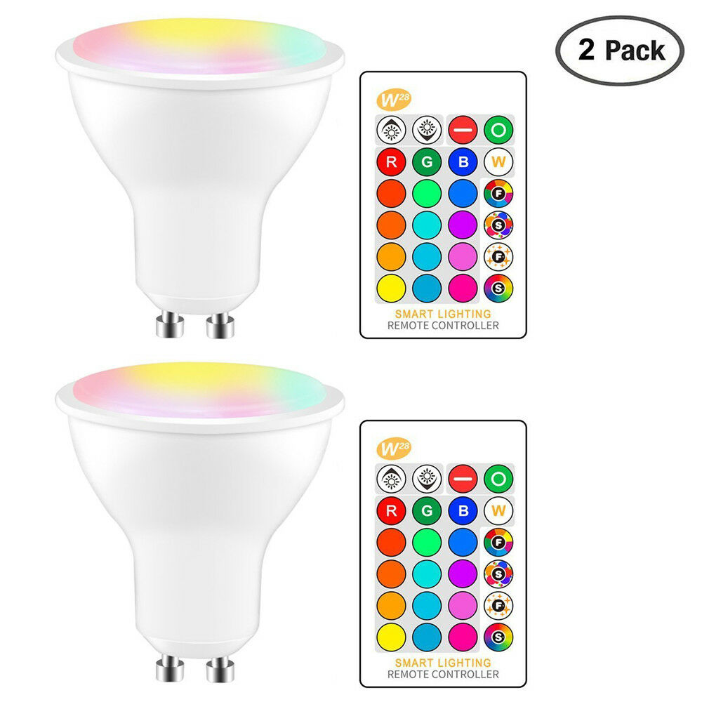 2 Pack GU10 LED Light Bulbs RGB Color Changing White Lamp With Remote controller