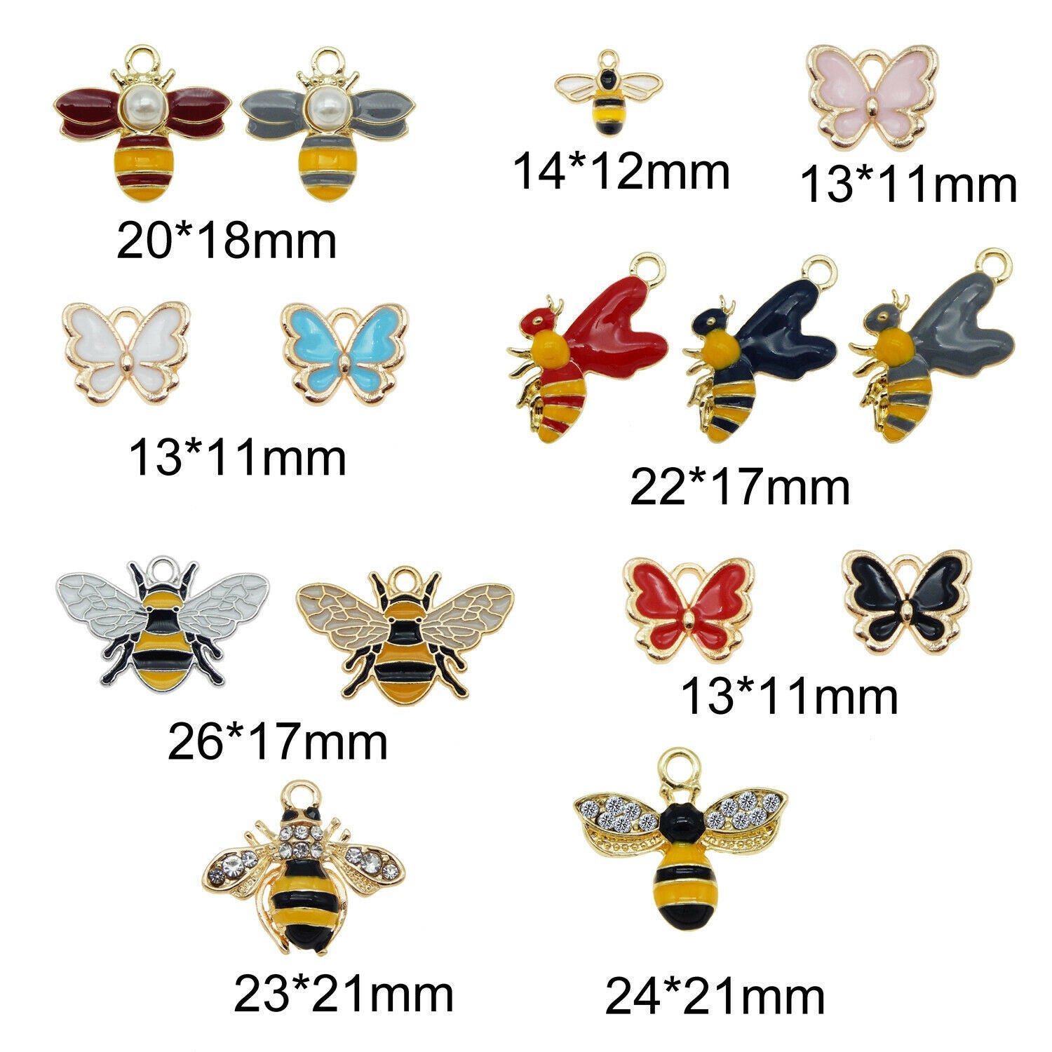 15 pcs Enamel Butterfly and Bee Charm Bulk Pendant Jewelry Making Findings 1-2cm