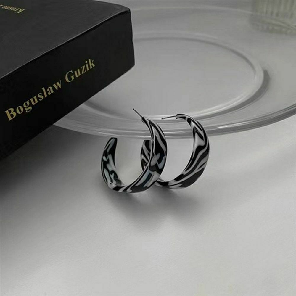Geometric Women Stud Earrings Zebra Stripes C-shaped Jewelry Retro Hoop Earring