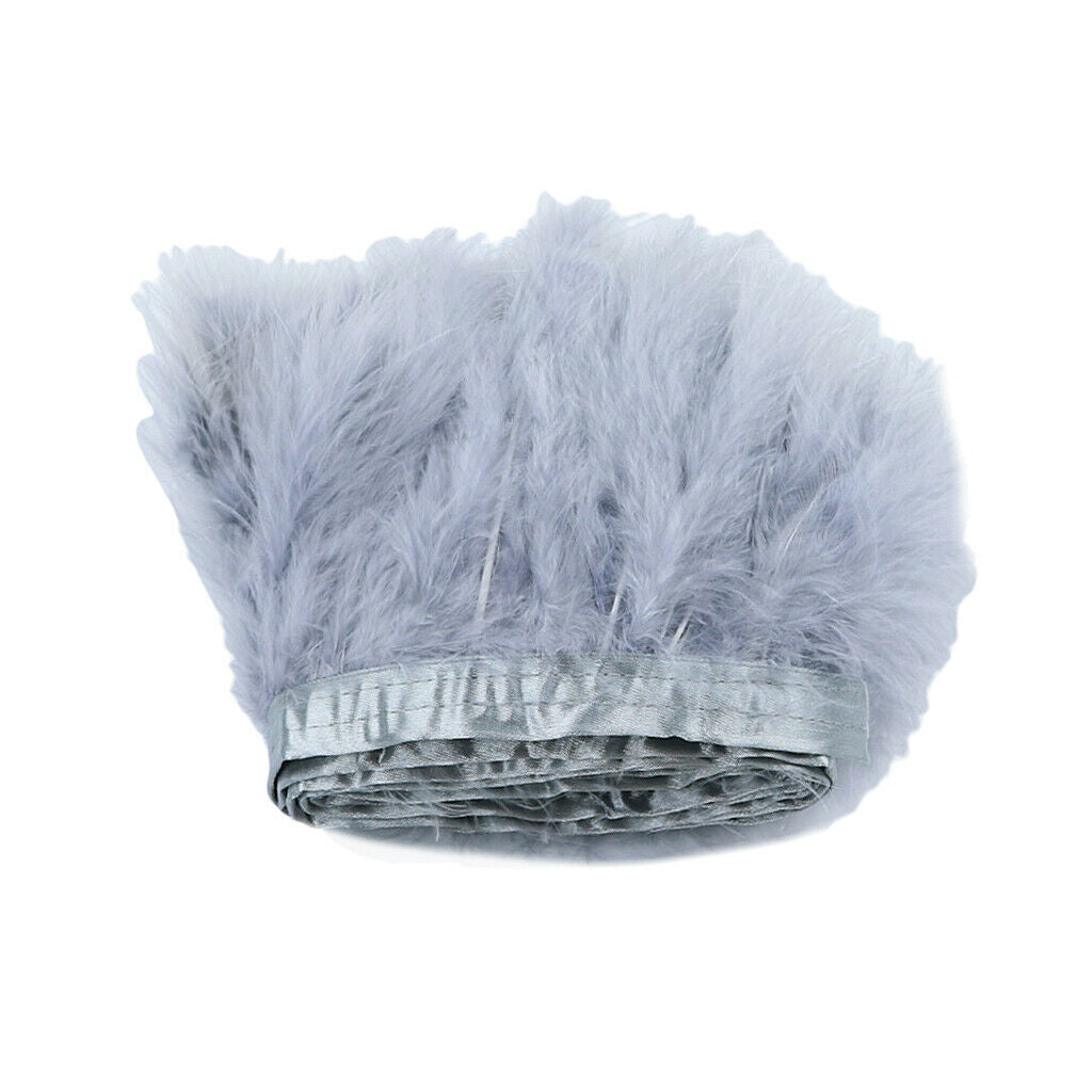 Natural 4m Gray Turkey Feather Fringe Ribbon Tassel Trim Wedding Dress Decor