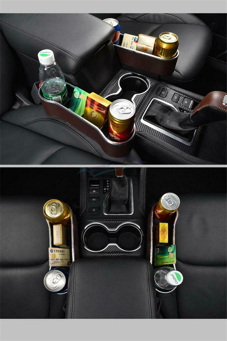 1x Universal Carbon Fiber Black Dual USB Charging Car Seat Clearance Storage Box