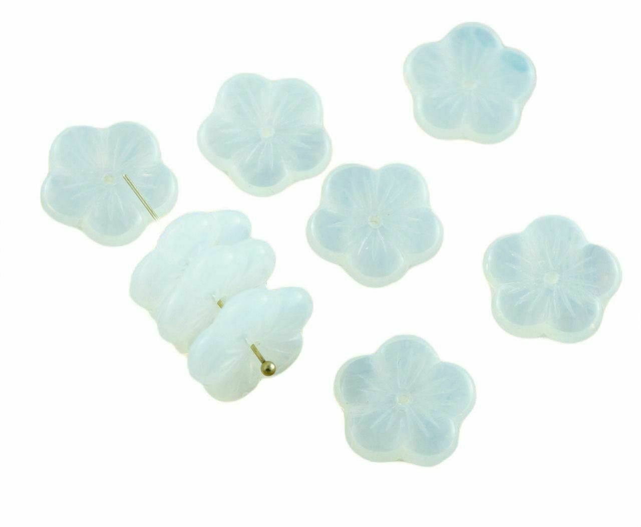 6pcs White Opal Sea Moonstone Large Flat Flower Cup Czech Glass Beads 14mm