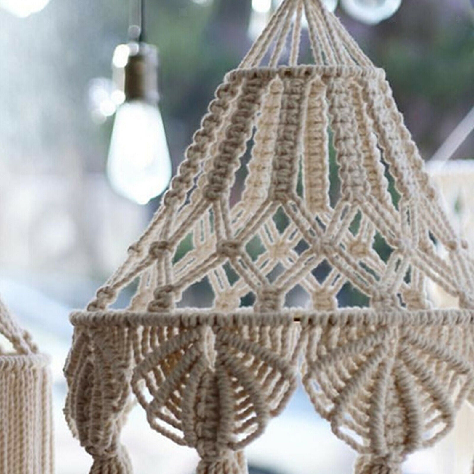 Macrame Tassel Lamp Shade Woven Boho Lampshade Cover Removable Home Decor