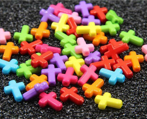 100X Mixed Color Acrylic cross Beads DIY baby Pacifier clip necklace Accessories