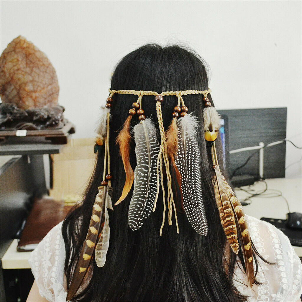 Bohemian Headband Feather Headpiece Hippie Headdress Adjustable Ethnic Party