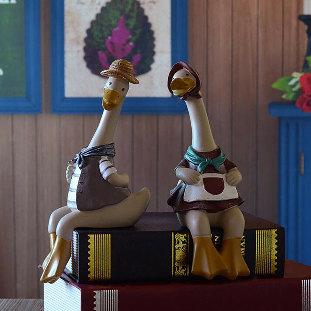 1pair Funny Couple Duck Statue Crafts Handicraft Decor for Room Ornaments