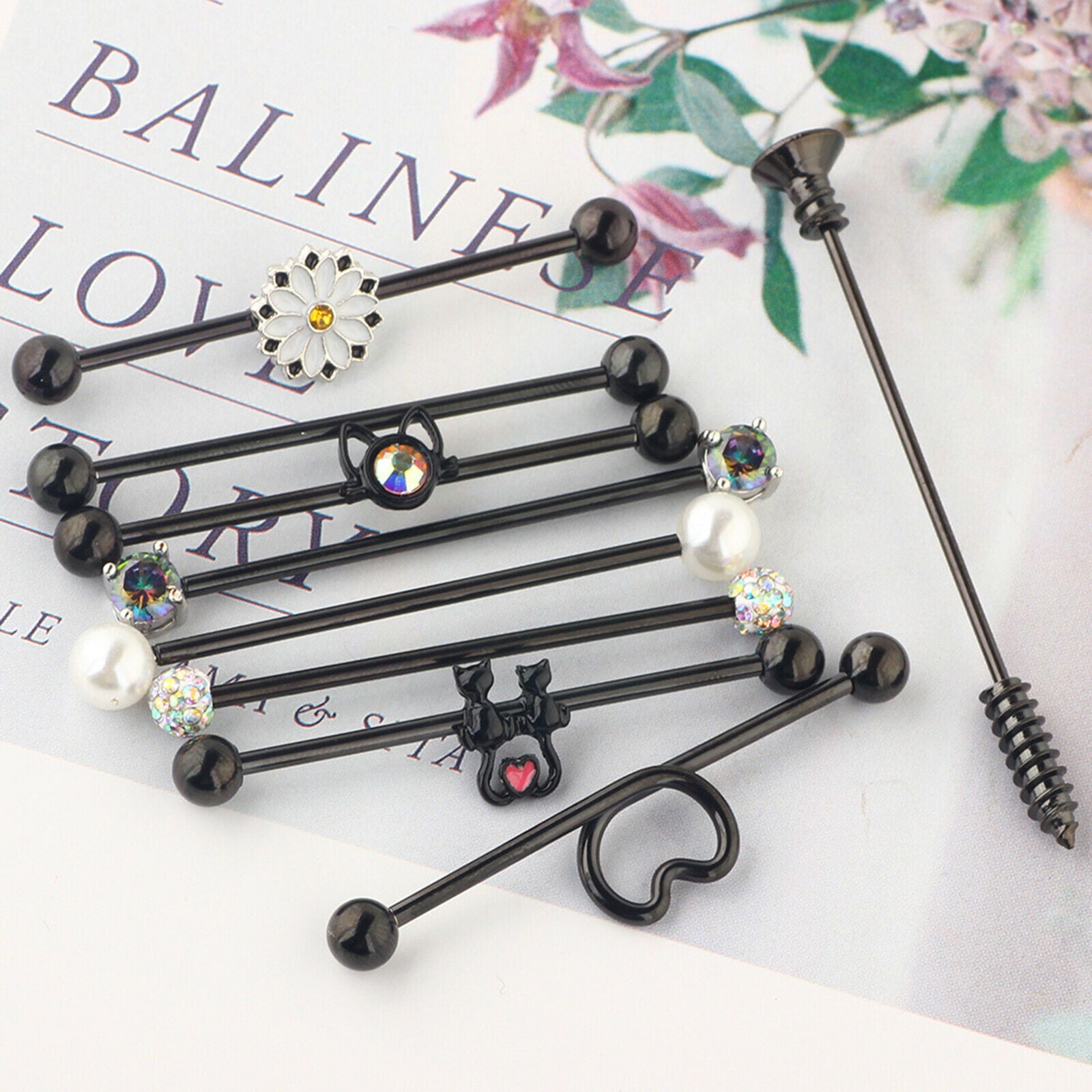 Scaffold Bar Barbell Black Industrial Ear Jewelry Earrings for Women Men