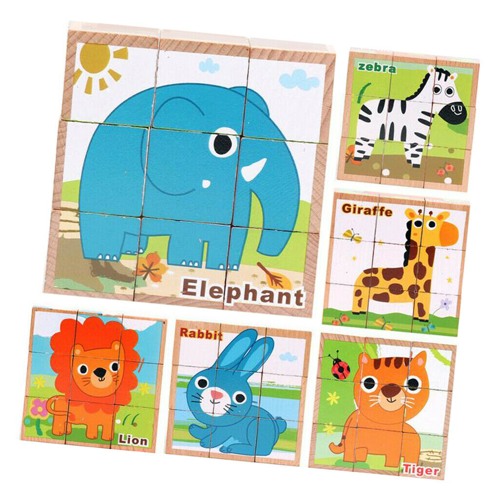 Wooden Animals Building Blocks Preschool   Block Jigsaw Travel Puzzle