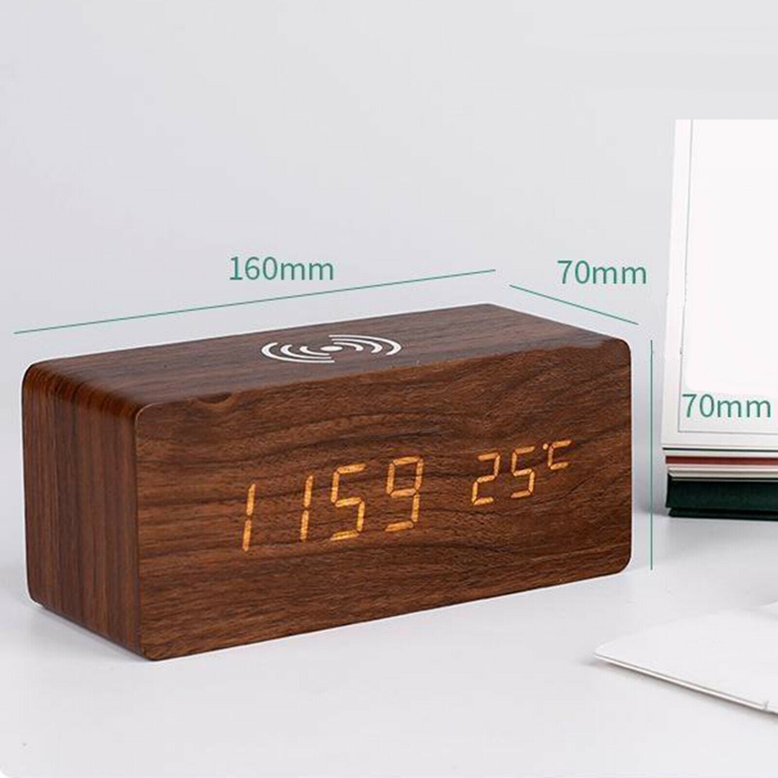 Wireless Charging Bedside Digital Alarm Clock, LED Alarm, with Presets, 3-Level