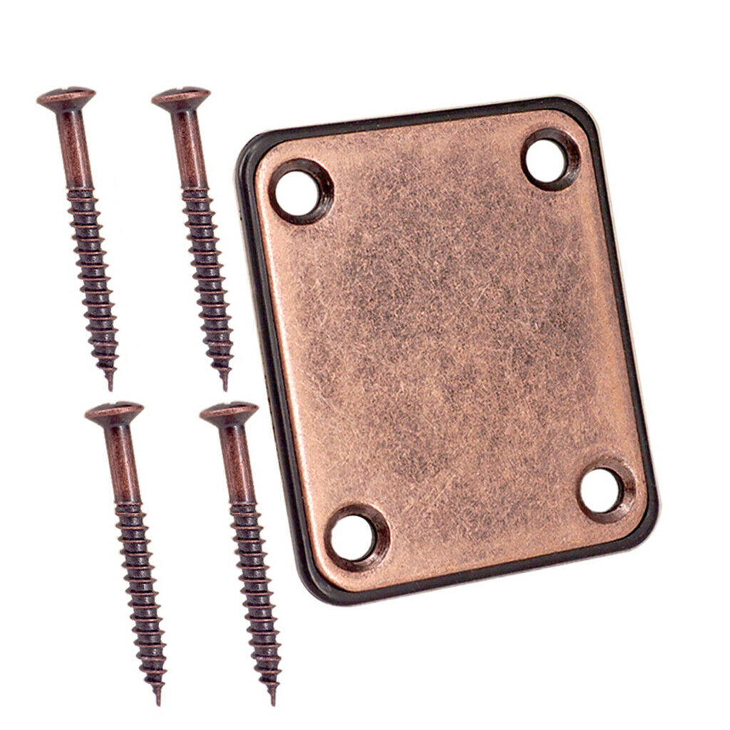 Electric Bass Guitar Neck Plate Neck Joint Plate with Screws - Copper Red