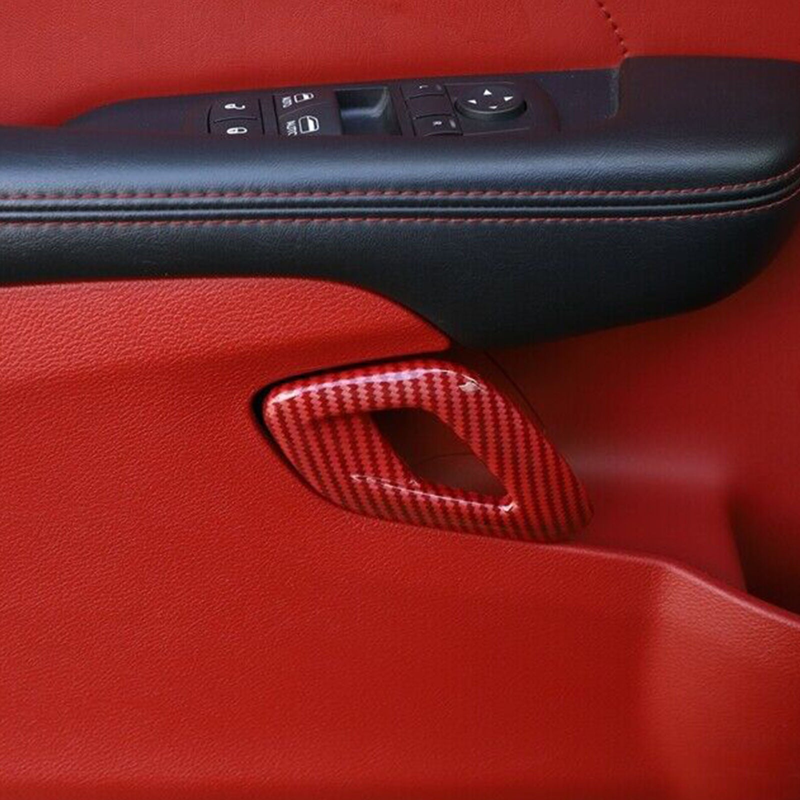 Red Carbon Fiber Interior Door Handle Cover Trim For Dodge Challenger 2011+ T