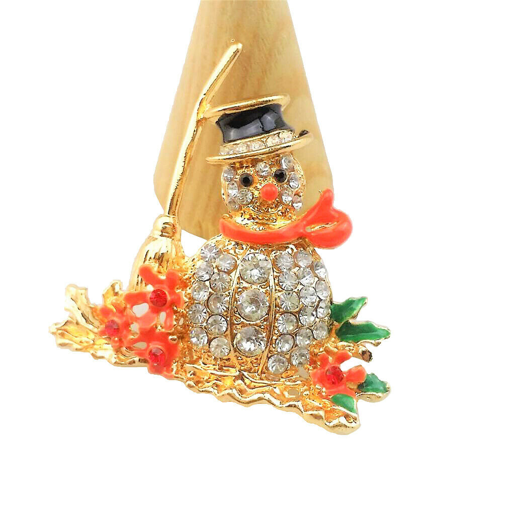 Rhinestone Snowman Broom Christmas Kids Lady Collar Lapel Boutonniere Pin