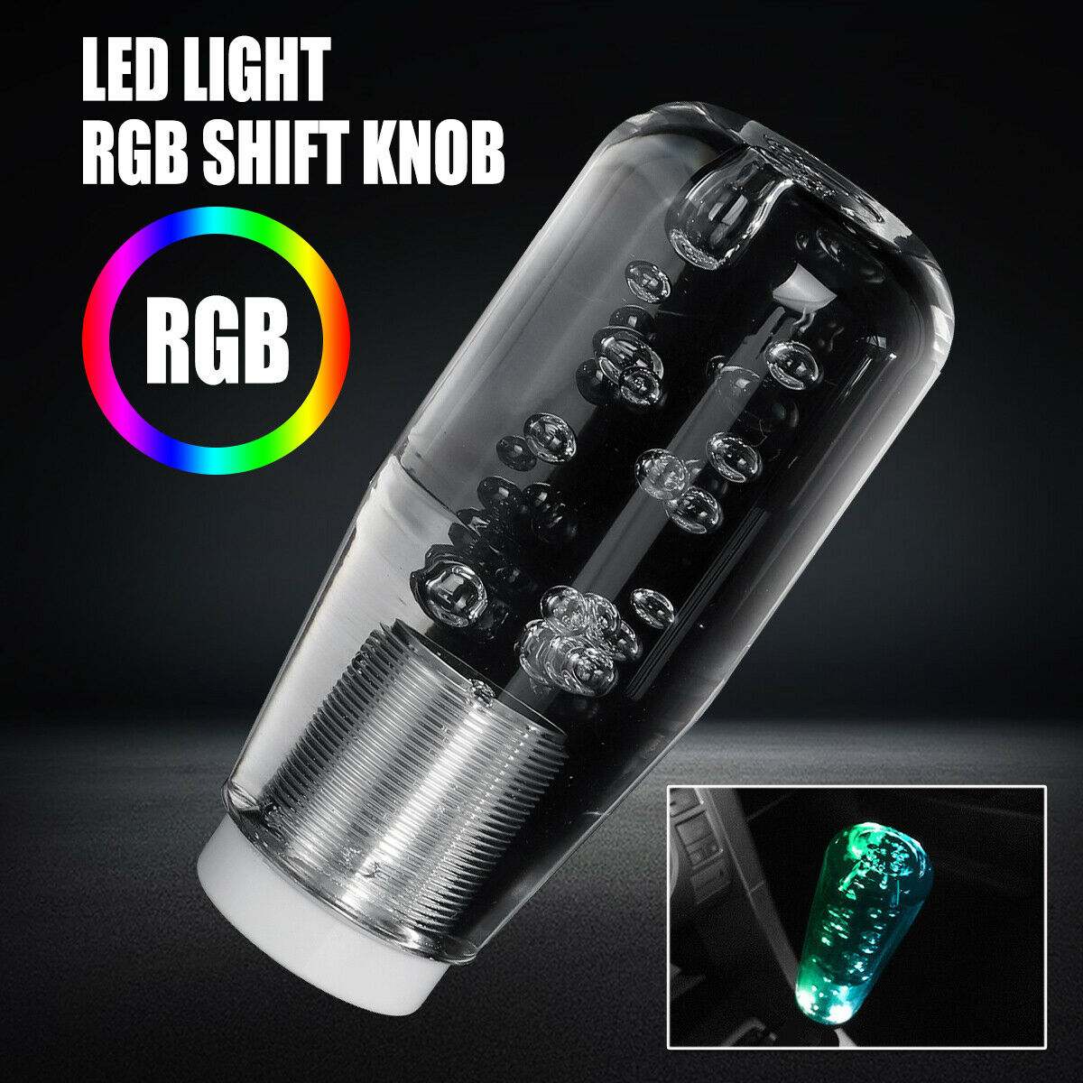 LED Light RGB Shift Knob Stick Crystal Transparent Bubble Gear Shifter 10cm  â—