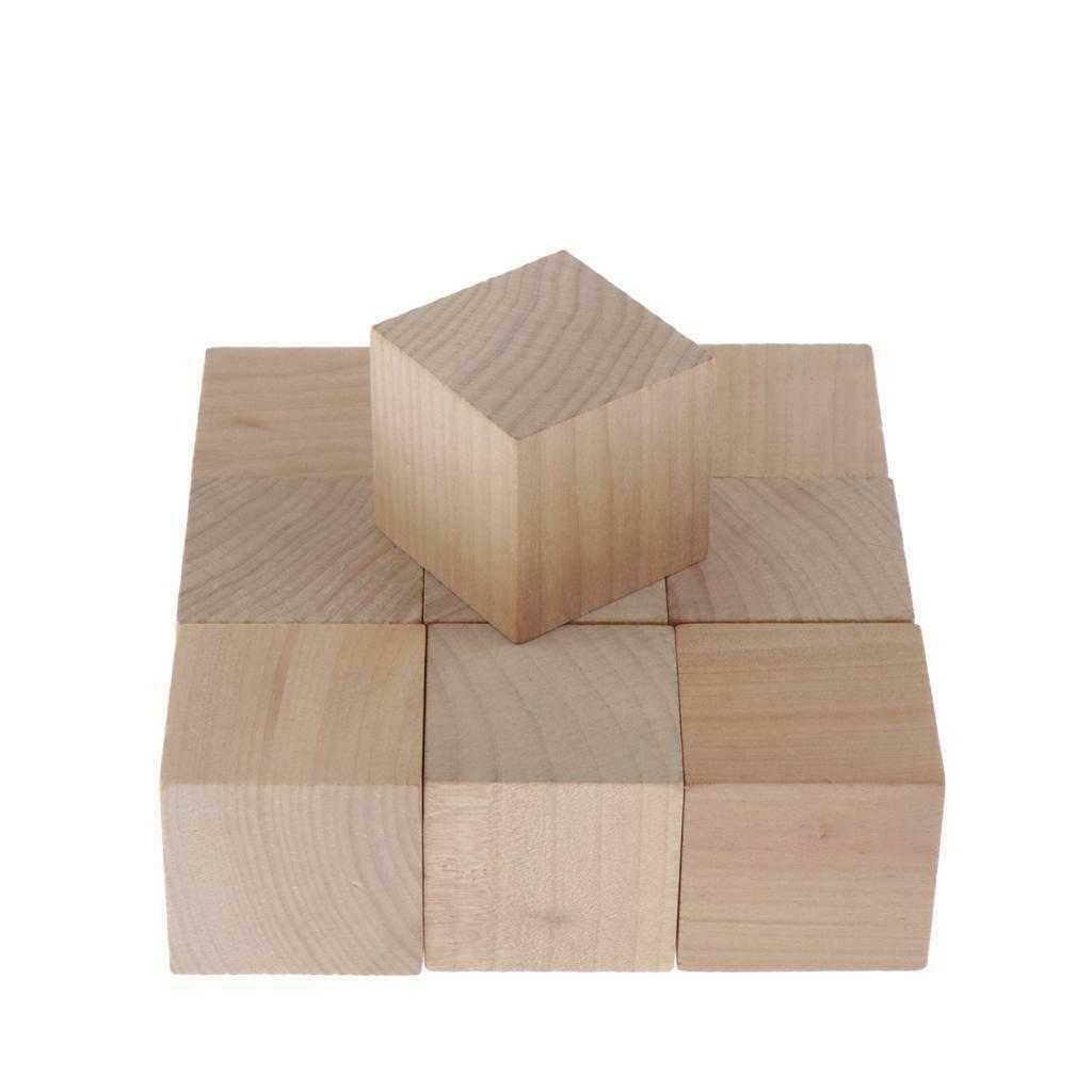10pcs Blank Wooden Cubes Unfinished Wood Blocks for Art Crafts and Carving