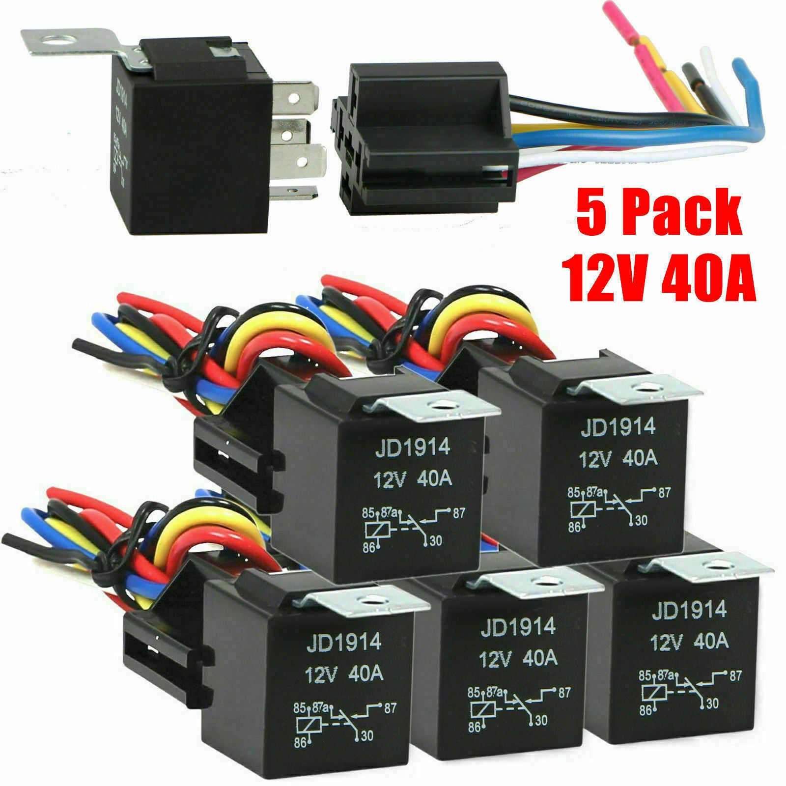 5x 40A 12V 5Pin DC Car Automotive SPDT Relay Switch Harness Socket Waterproof