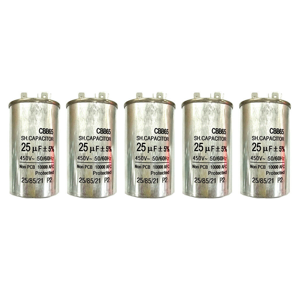 5 Pcs 450V25UF Air Conditioner Electric Motor Start Run Capacitor CBB65 Lot