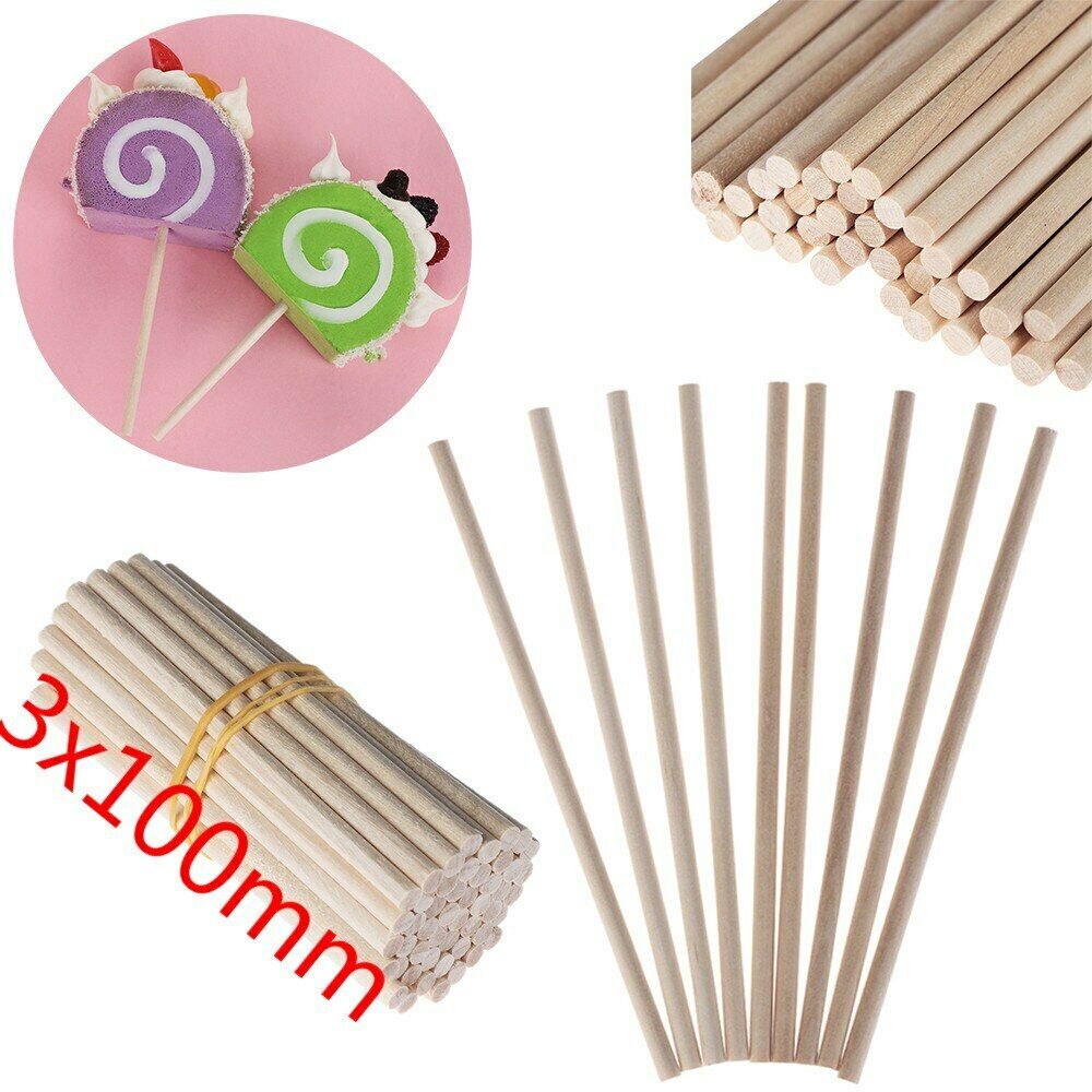 100Pcs Blank Wooden Sticks Round Rods Dowel DIY Crafts Kids Supply 3x100mm