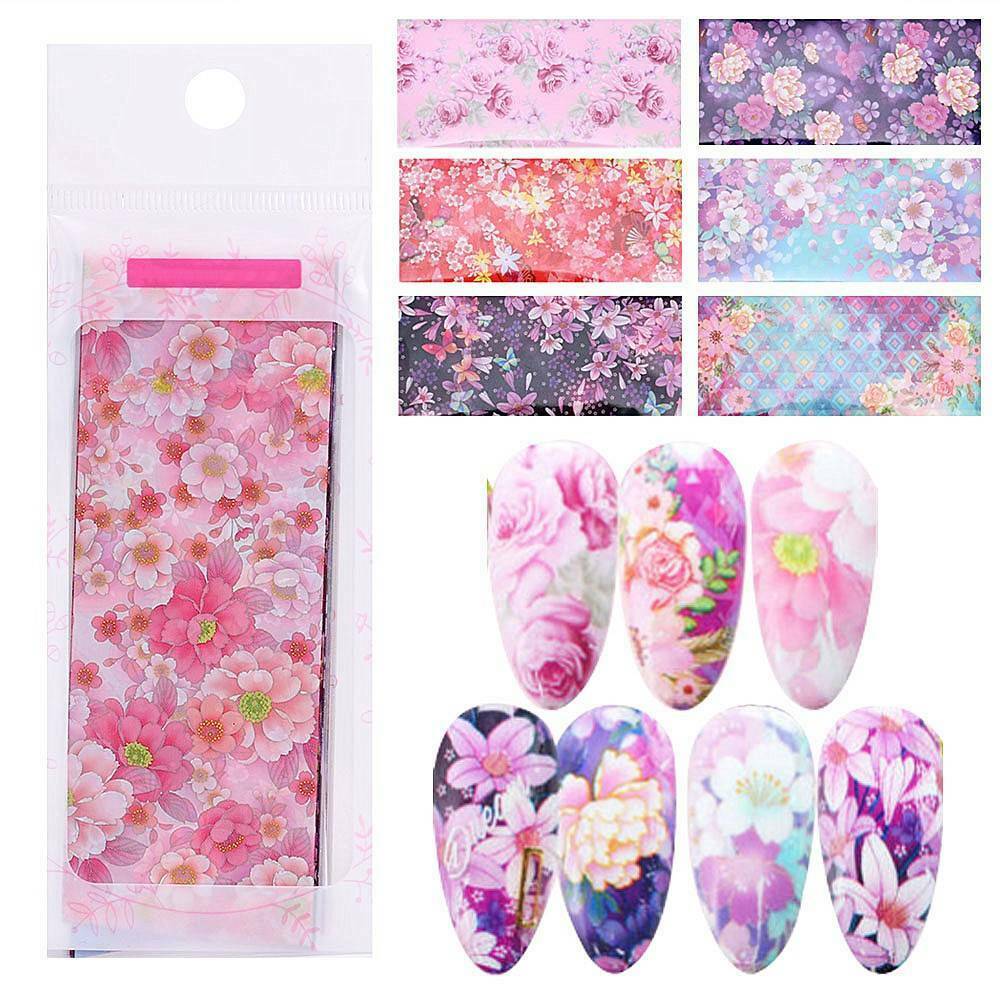 10 Flower Transfer Manicure Decor Nail Foil Nail Art Stickers Holographic Decals
