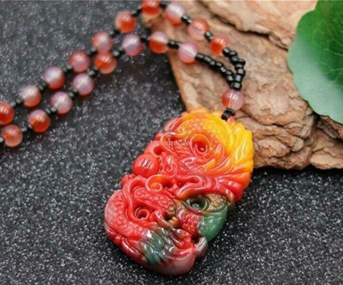 Amulet Pendant Women Color Jade Charm Natural Dragon Necklace Jewelry Gifts Hand