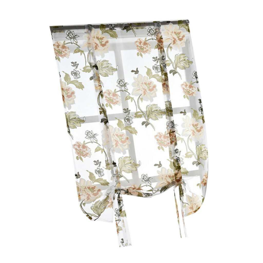 Chic Peony Short Roman Curtain Tie-up Shade Sheer Voile for Small Window #2