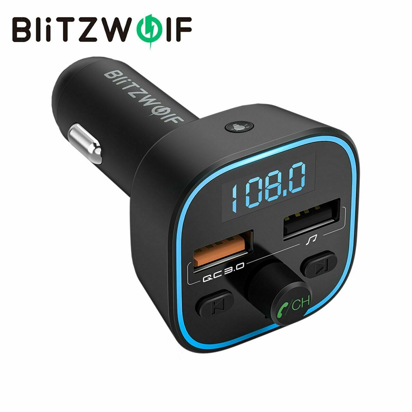 Blitzwolf BW-BC1 Bluetooth Car Kit Hands Free FM Transmitter QC 3.0 USB Charger