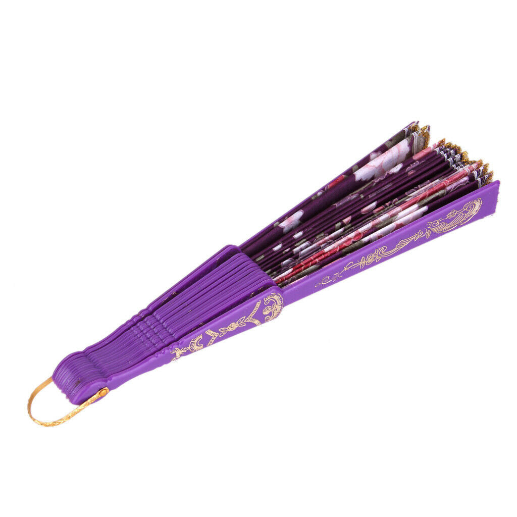 Sweet Style Foldable Folding Floral Print Style Hand Fan Royal Blue &