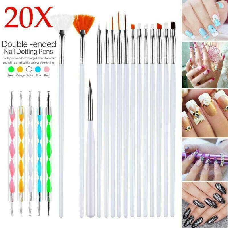 20x UV Gel Nail Art Design Painting Dotting Detailing Pens Brushes Tool Set Kit