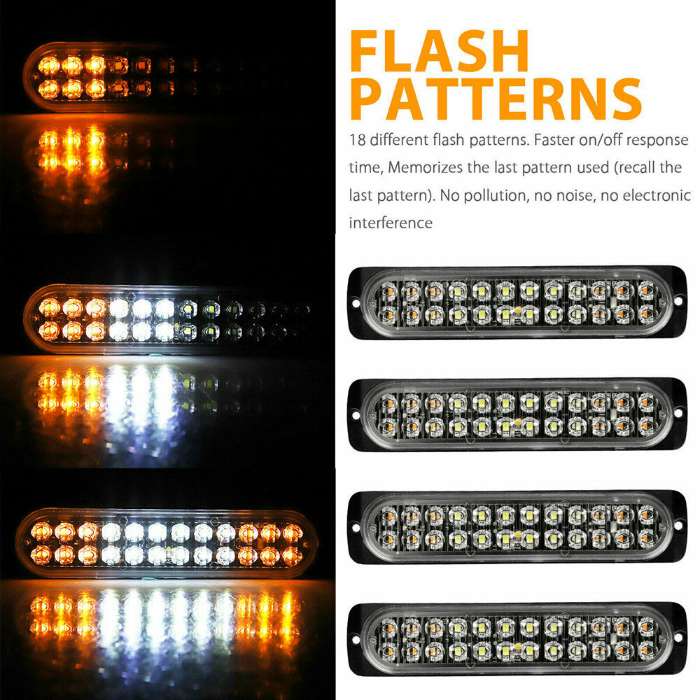 2x 24 LED Yellow/White Truck Emergency Beacon Warning Hazard Flash Strobe Lights