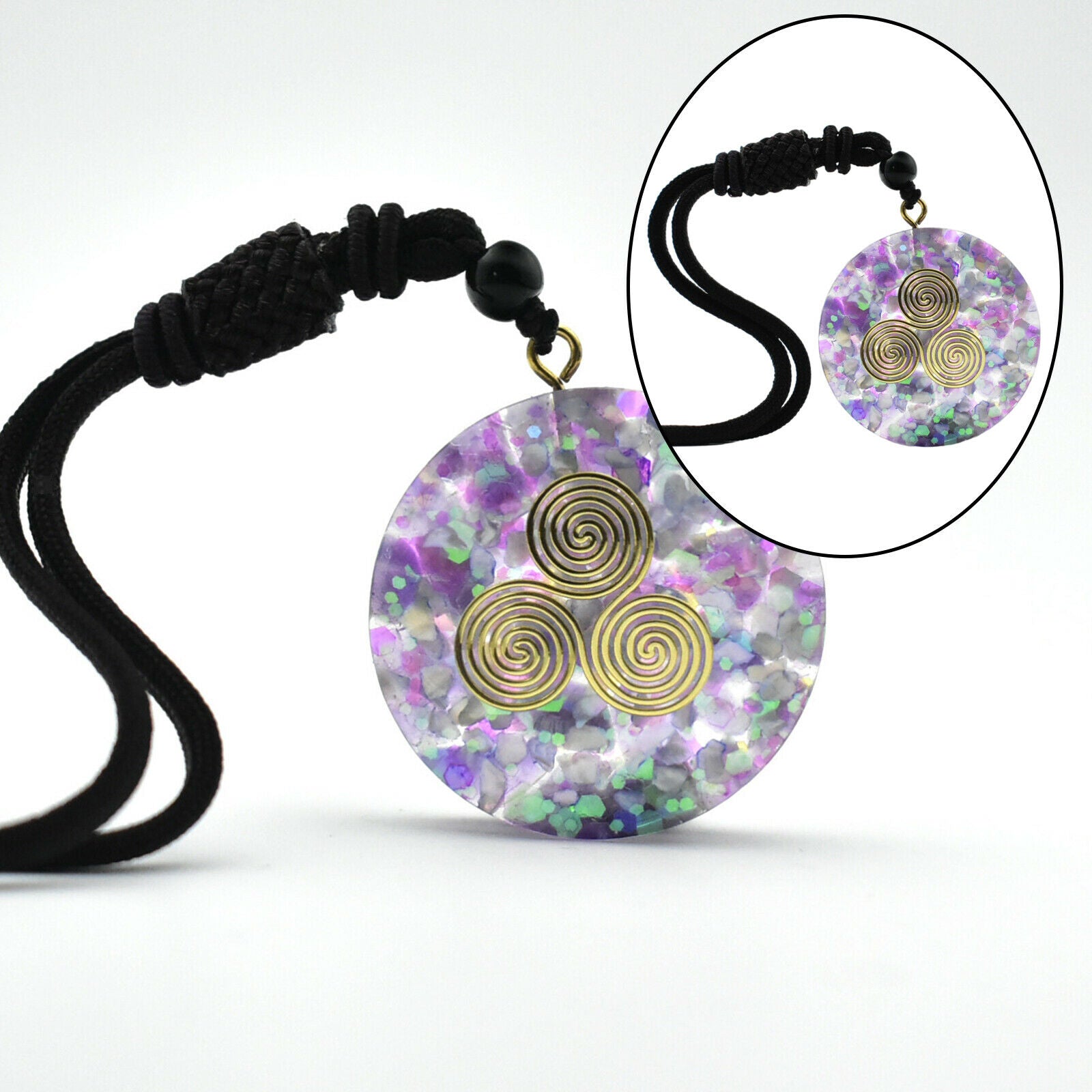 Sri Yantra Necklace Natural Crystal Orgone Pendant Jewelry for Good Luck