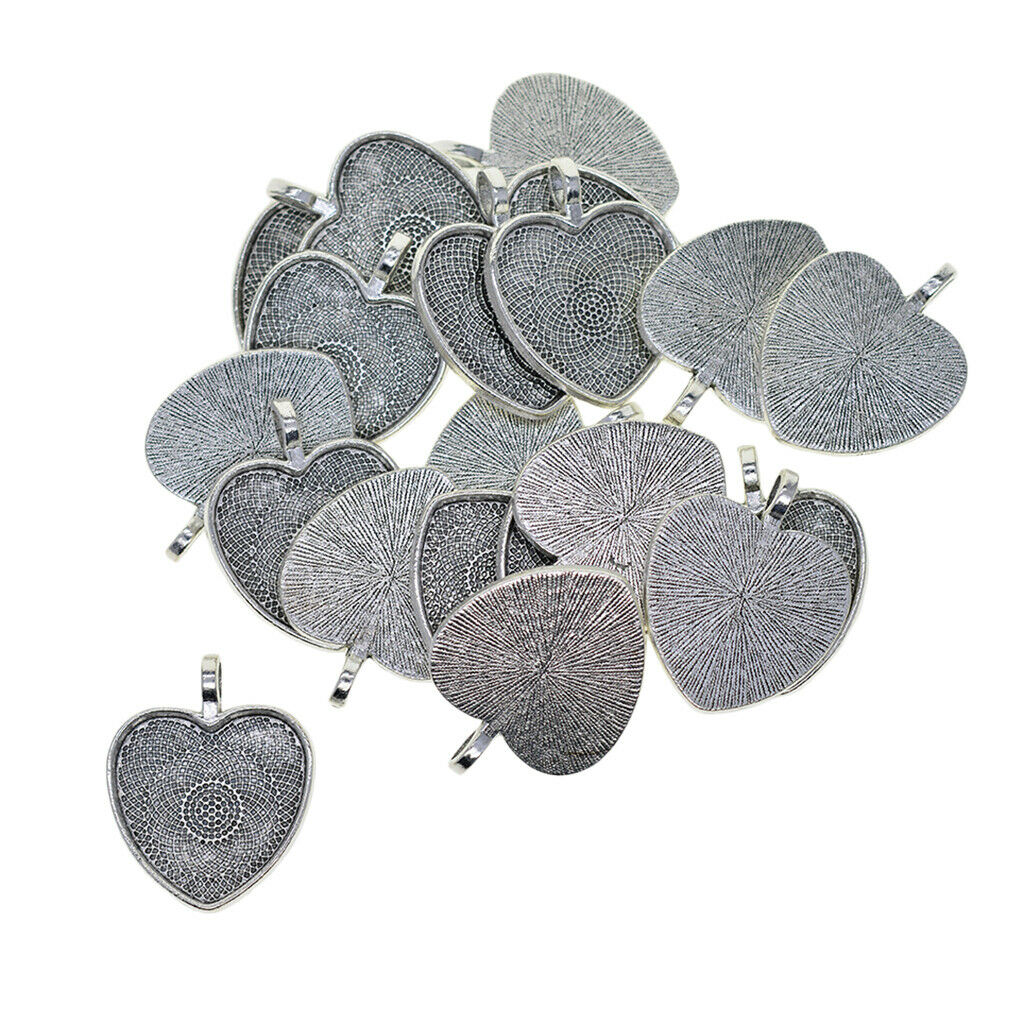 20Set Heart Blank Cabochon Trays Charms Earrings Jewelry Making Findings